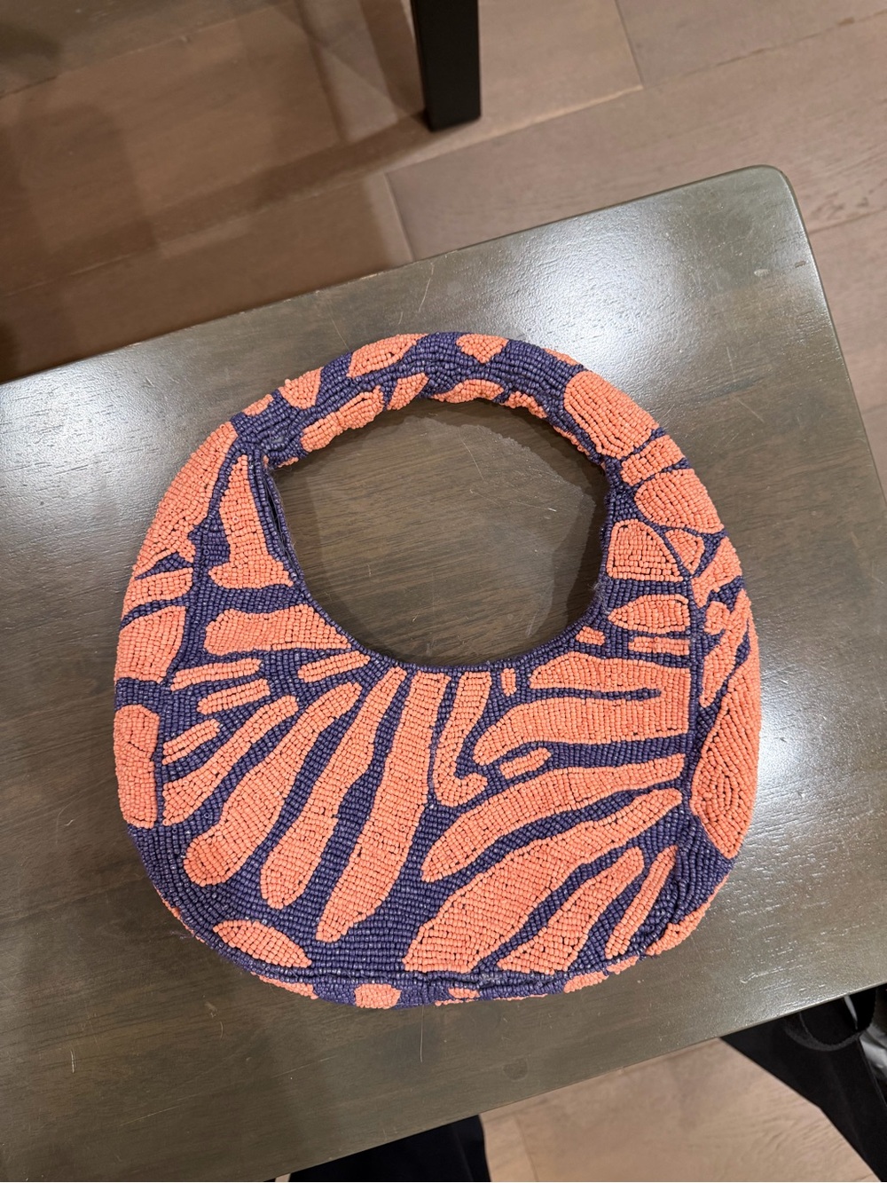 Hand-Beaded Navy and Coral Statement Collar Bag